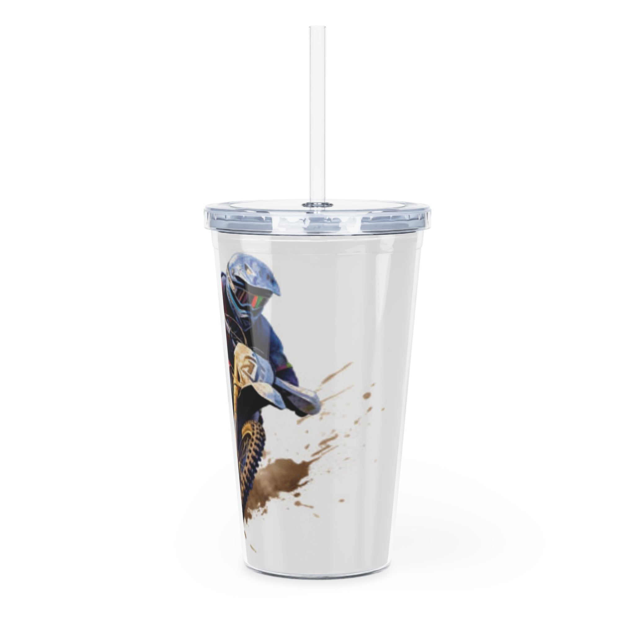 Motocross Sketch Plastic Tumbler with Straw