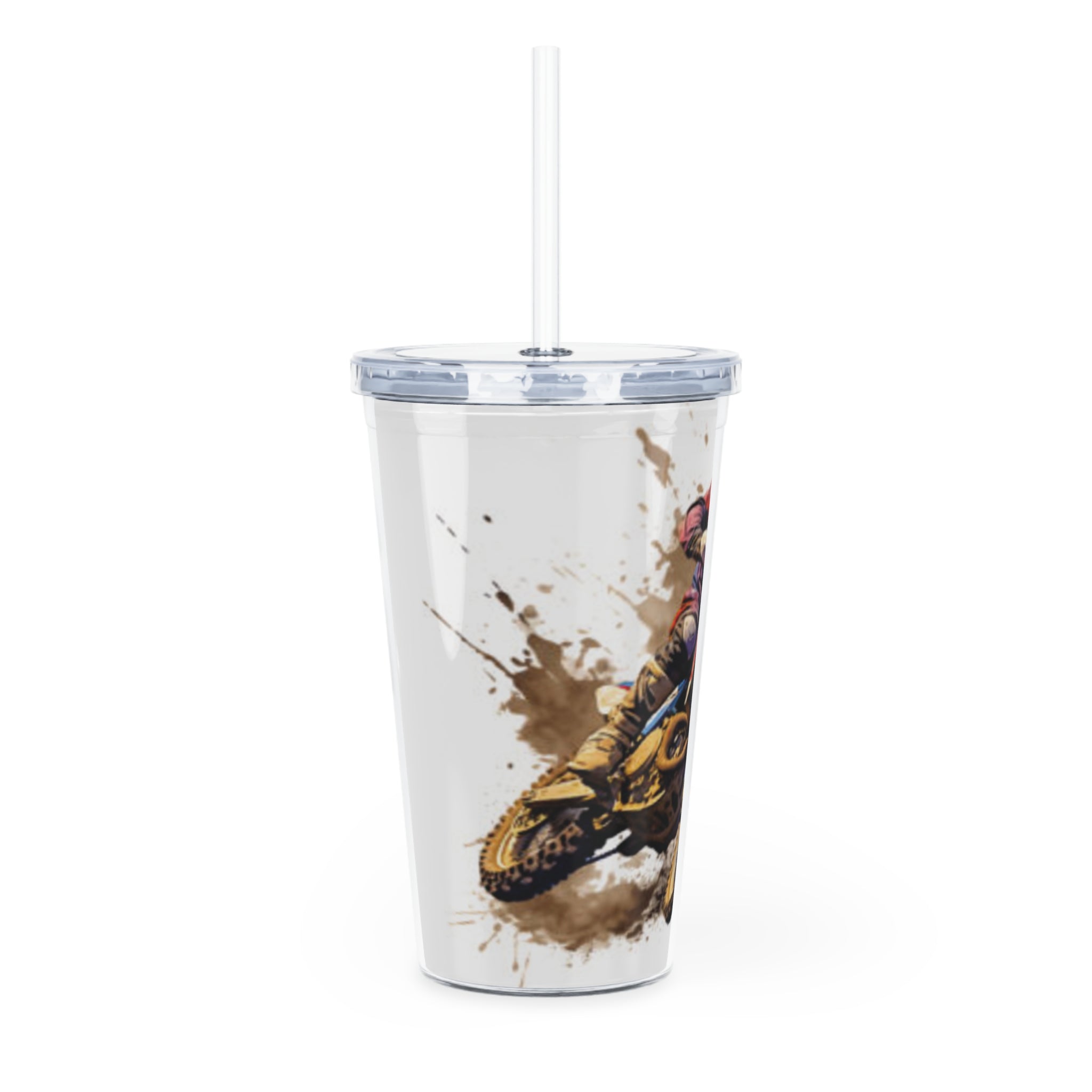 Motocross Sketch Plastic Tumbler with Straw