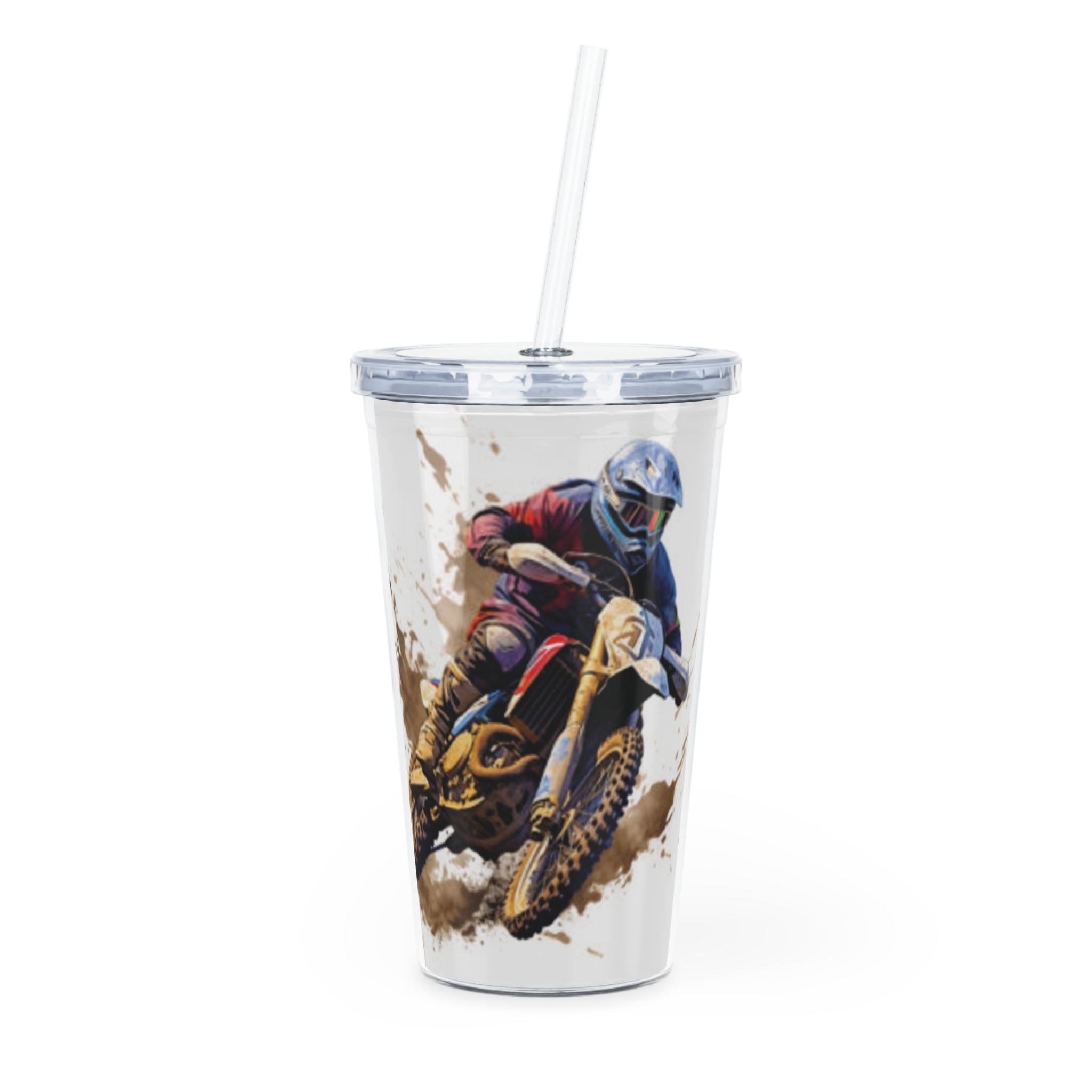 Motocross Sketch Plastic Tumbler with Straw